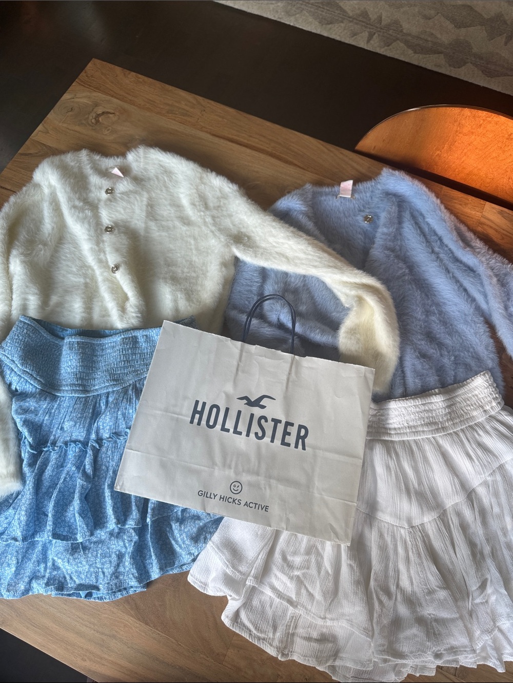 Hollister Cream & Light Blue Fuzzy Cardigan and skirt sets- Cozy Layering - Picture 10 of 10